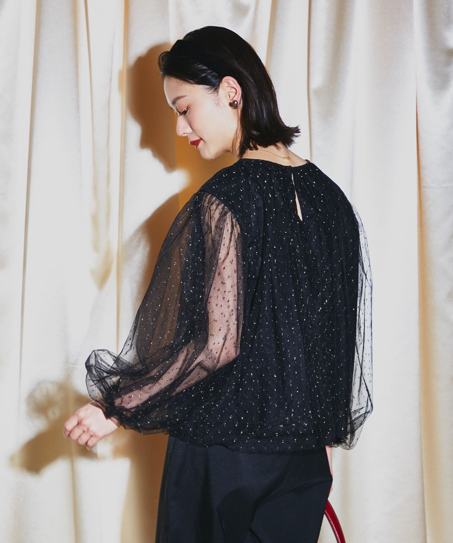 URBAN RESEARCH ROSSO「ラメチュールギャザーブラウス」|シャツ・ブラウス|ブラック