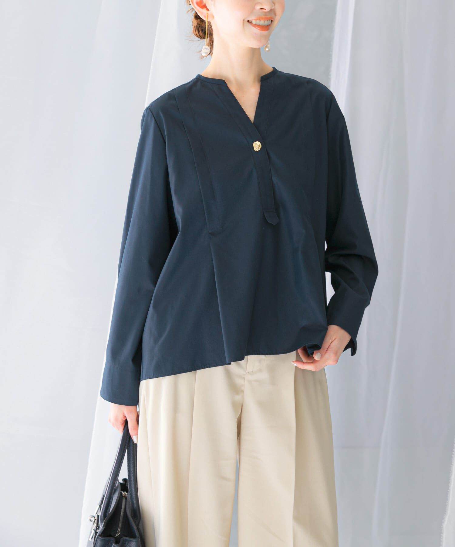 URBAN RESEARCH ROSSO「ウォッシャブルデザインシャツブラウス」|シャツ・ブラウス|ネイビー