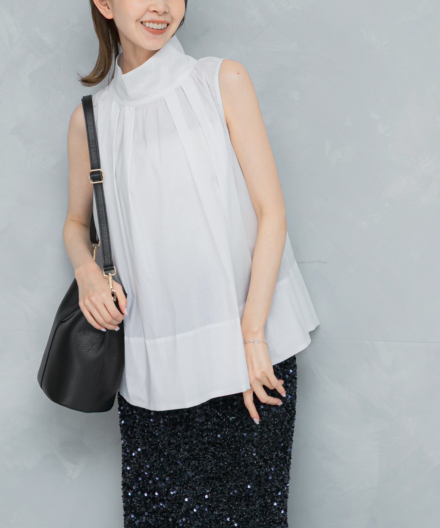 URBAN RESEARCH ROSSO「バックボタンハイネックフレアブラウス」|シャツ・ブラウス|