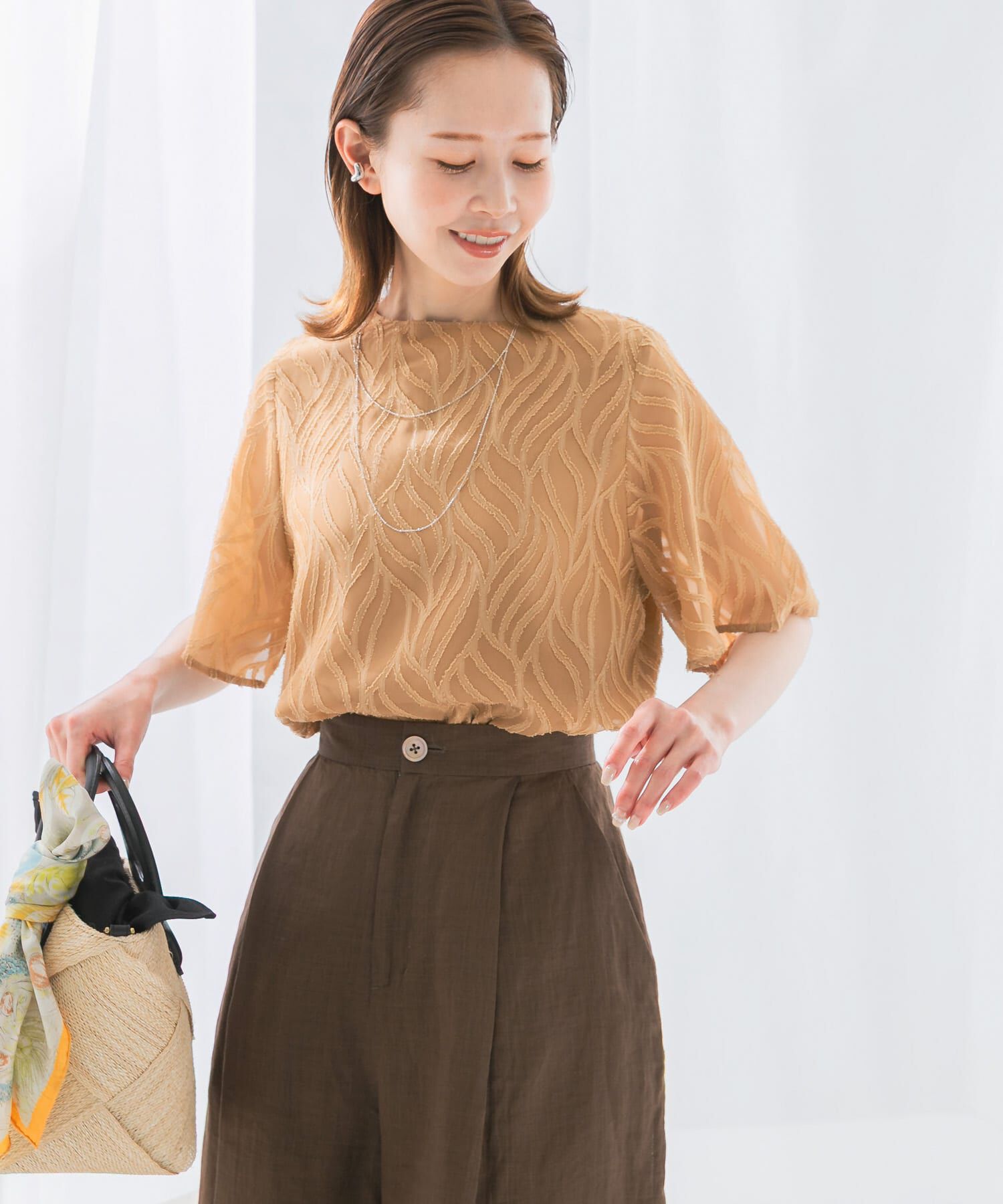 URBAN RESEARCH ROSSO「セミシアーカットジャガードブラウス」|シャツ・ブラウス|