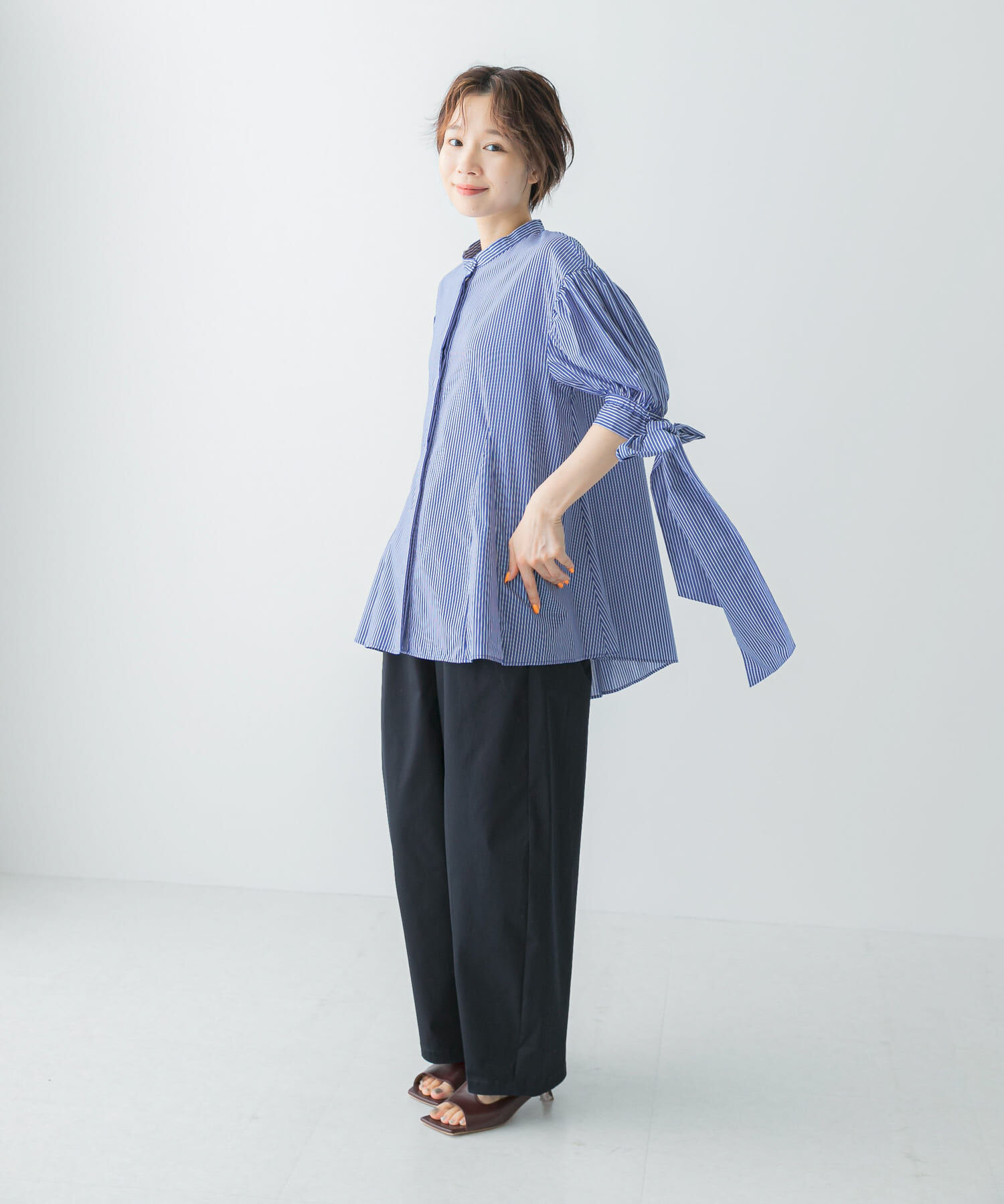 URBAN RESEARCH ROSSO「Mewl　ストライプBIGリボンシャツ」|シャツ・ブラウス|