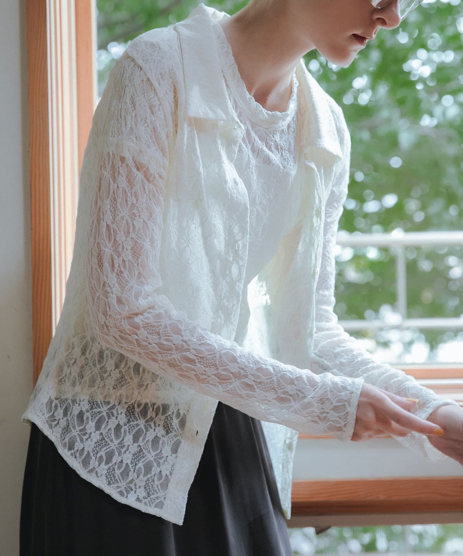 URBAN RESEARCH「ストレッチレースシャツカラーブラウス」|シャツ・ブラウス|