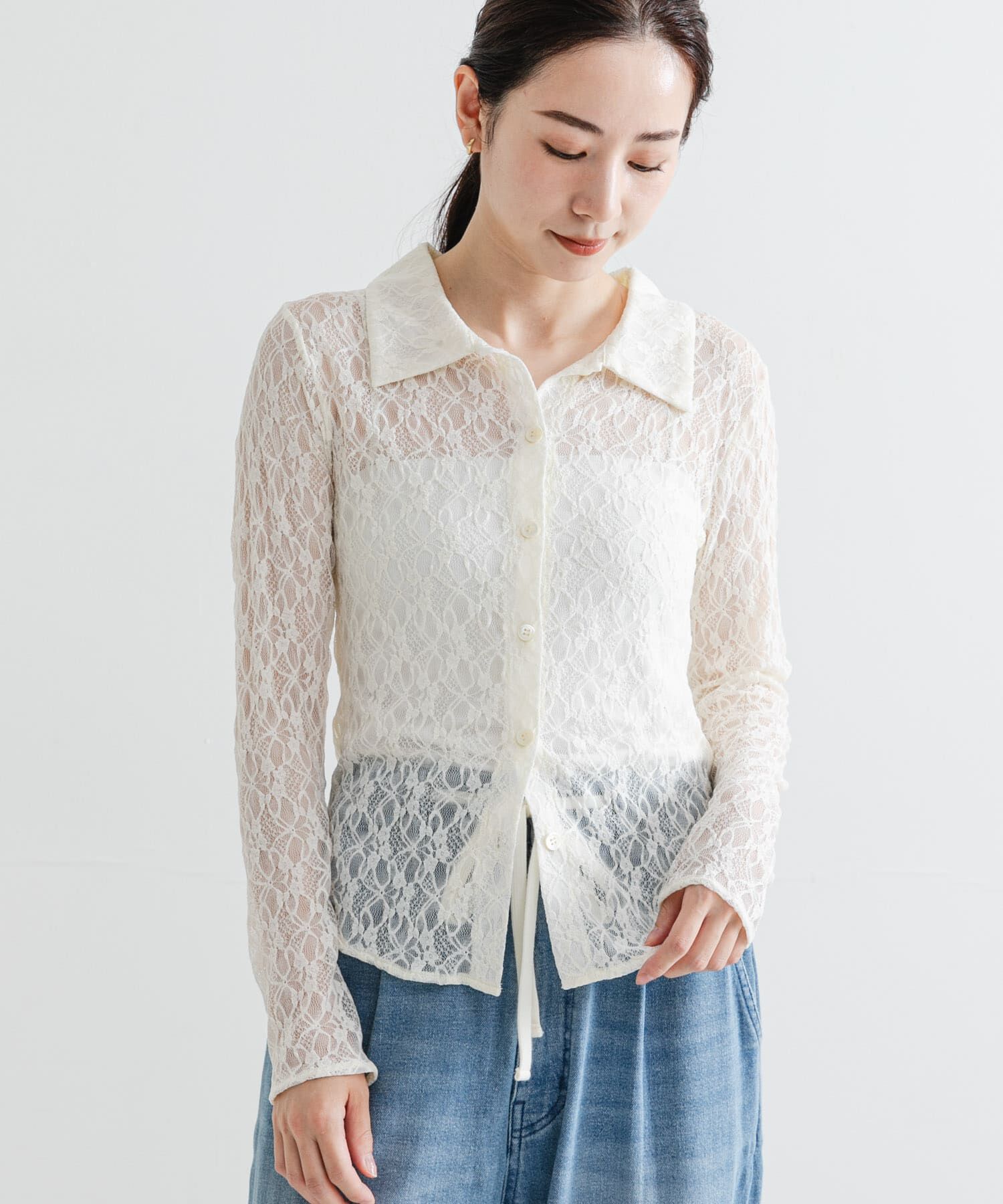 URBAN RESEARCH「ストレッチレースシャツカラーブラウス」|シャツ・ブラウス|