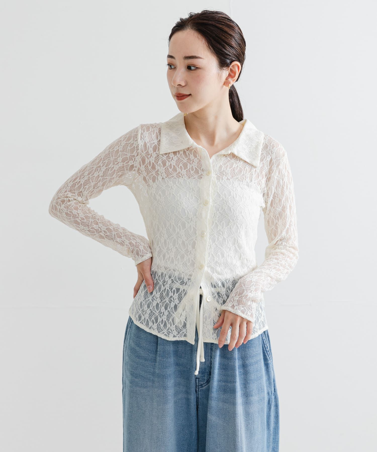 URBAN RESEARCH「ストレッチレースシャツカラーブラウス」|シャツ・ブラウス|