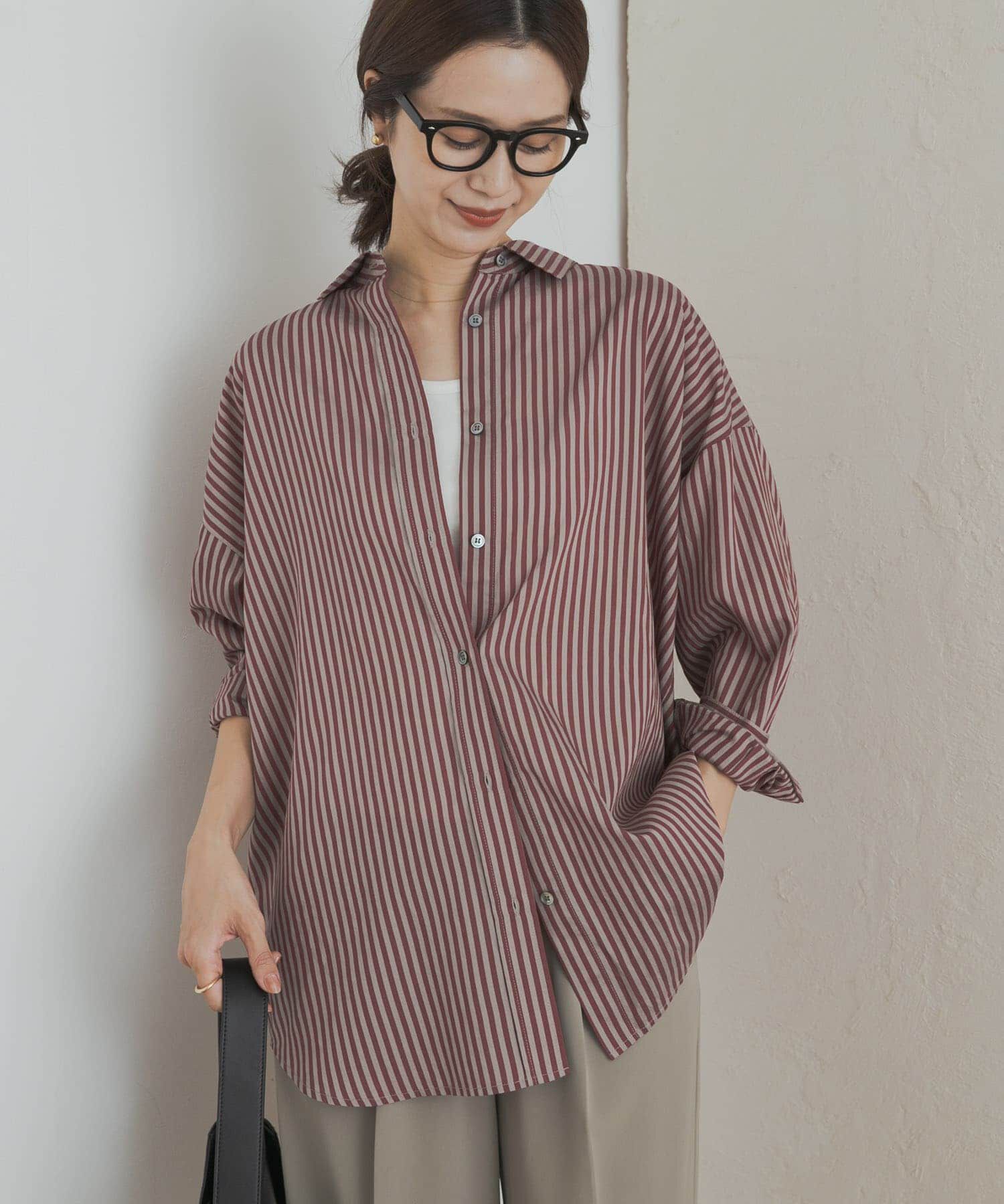 URBAN RESEARCH DOORS「ストライプオーバーシャツ」|シャツ・ブラウス|バーガンディー