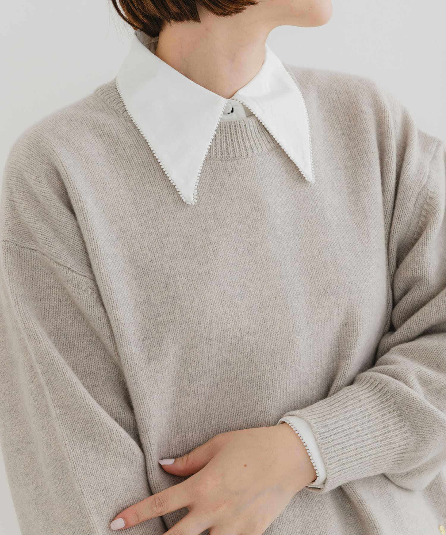 URBAN RESEARCH ROSSO「F by ROSSO　トリミングレースビッグカラーシャツ」|シャツ・ブラウス|