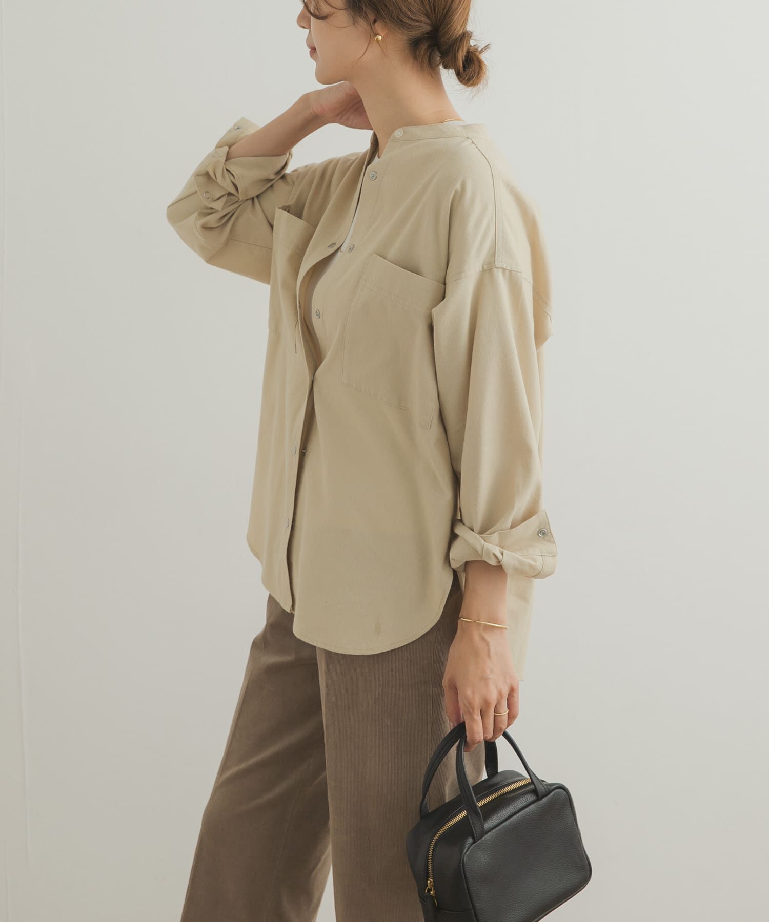 URBAN RESEARCH DOORS「微起毛バンドカラーシャツ」|シャツ・ブラウス|