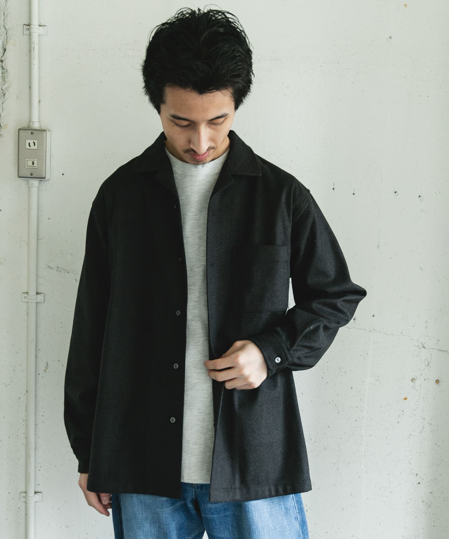 URBAN RESEARCH DOORS「ジャージメルトンオープンカラーシャツ」|シャツ・ブラウス|