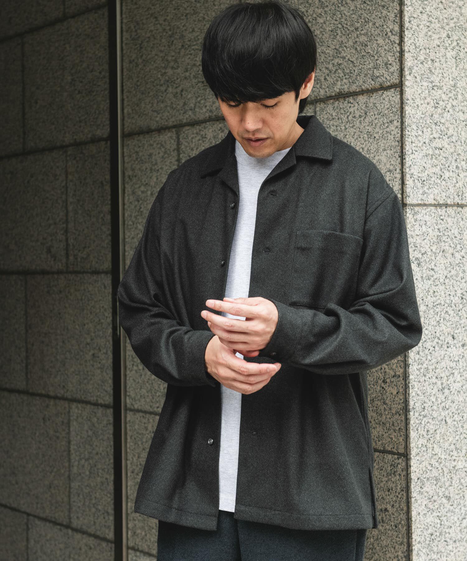 URBAN RESEARCH DOORS「ジャージメルトンオープンカラーシャツ」|シャツ・ブラウス|