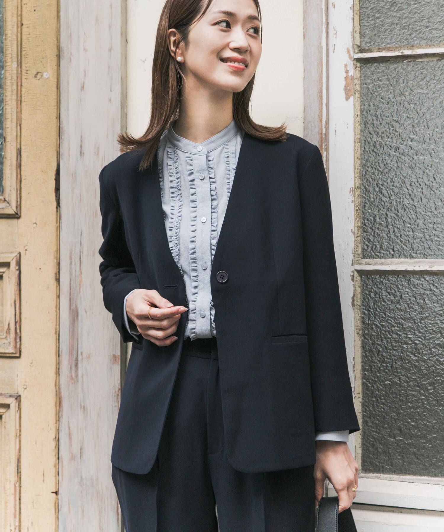 URBAN RESEARCH DOORS「フロントフリルスタンドカラーブラウス」|シャツ・ブラウス|