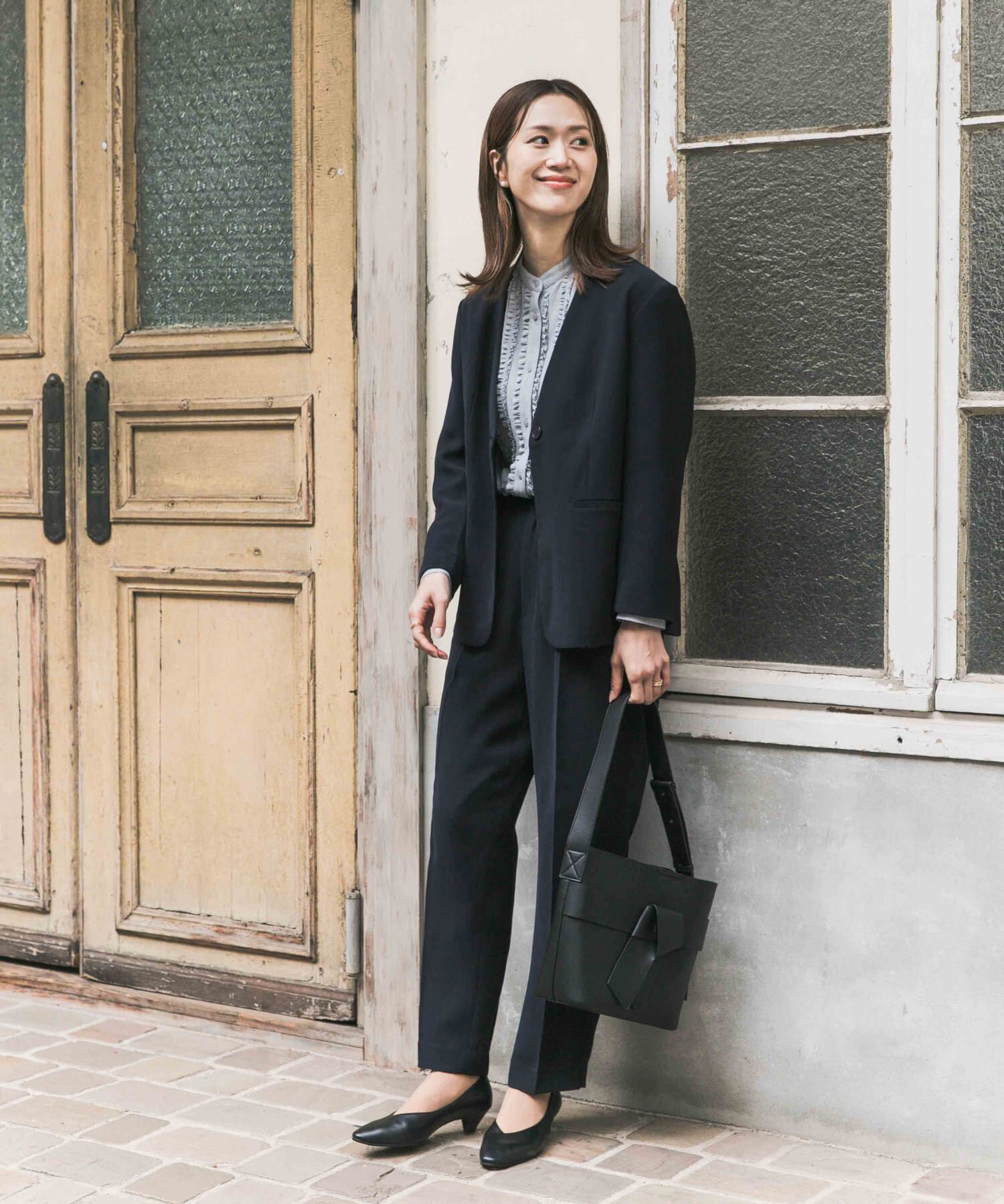 URBAN RESEARCH DOORS「フロントフリルスタンドカラーブラウス」|シャツ・ブラウス|