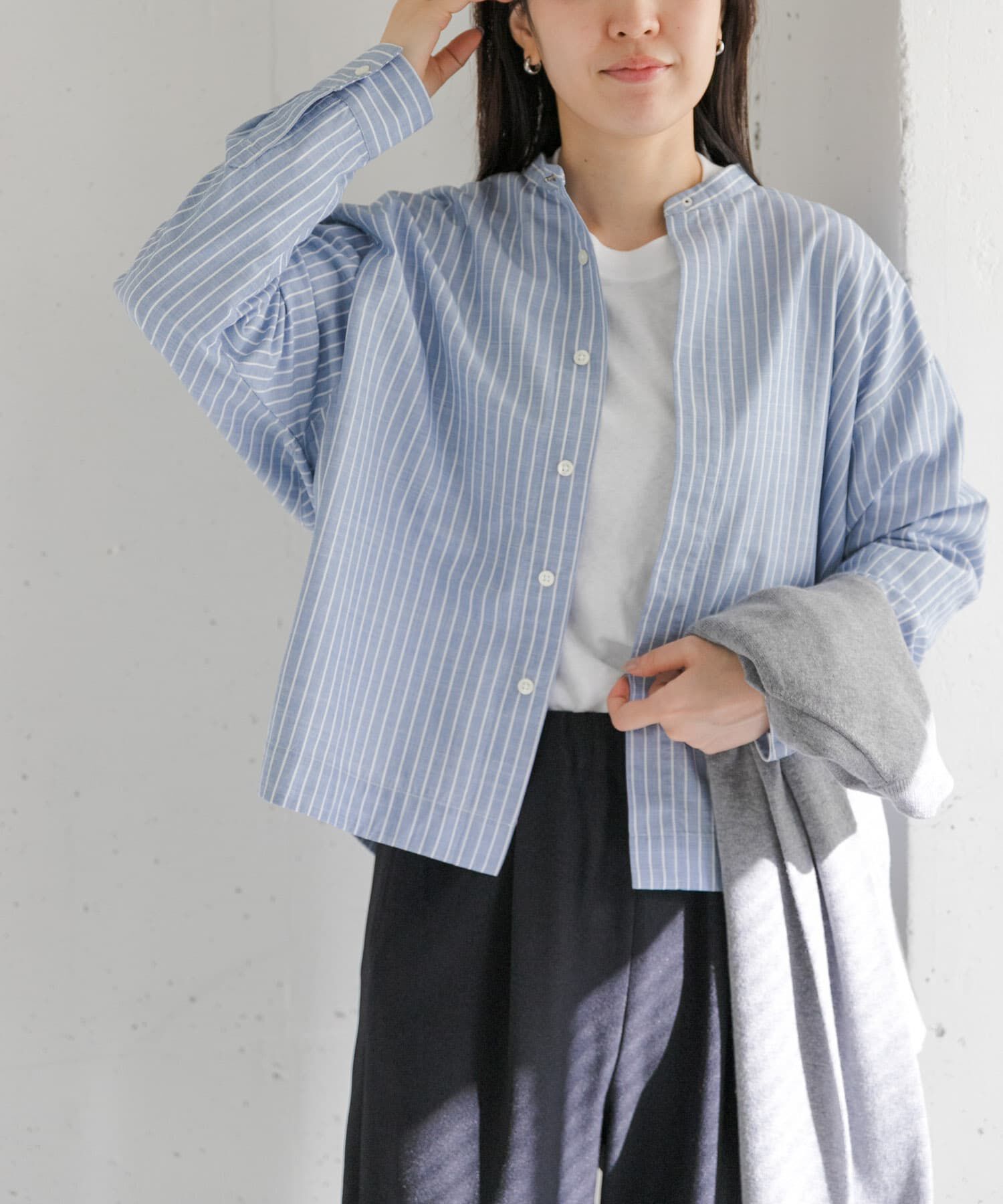 URBAN RESEARCH DOORS「FORK&SPOON　ギボシコクーンロングスリーブシャツ」|シャツ・ブラウス|ブルー系その他