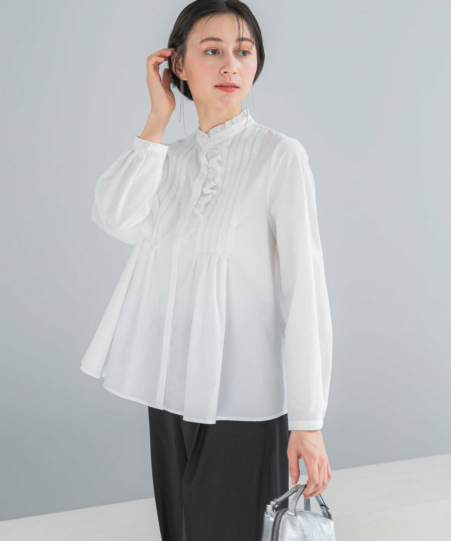 URBAN RESEARCH ROSSO「『WEB限定』フリルネックレースデザインシャツブラウス」|シャツ・ブラウス|