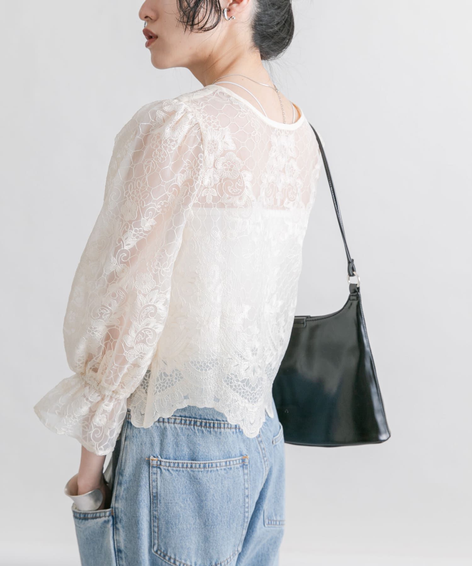  「オーガンジー刺繍クロップドブラウス」|シャツ・ブラウス|