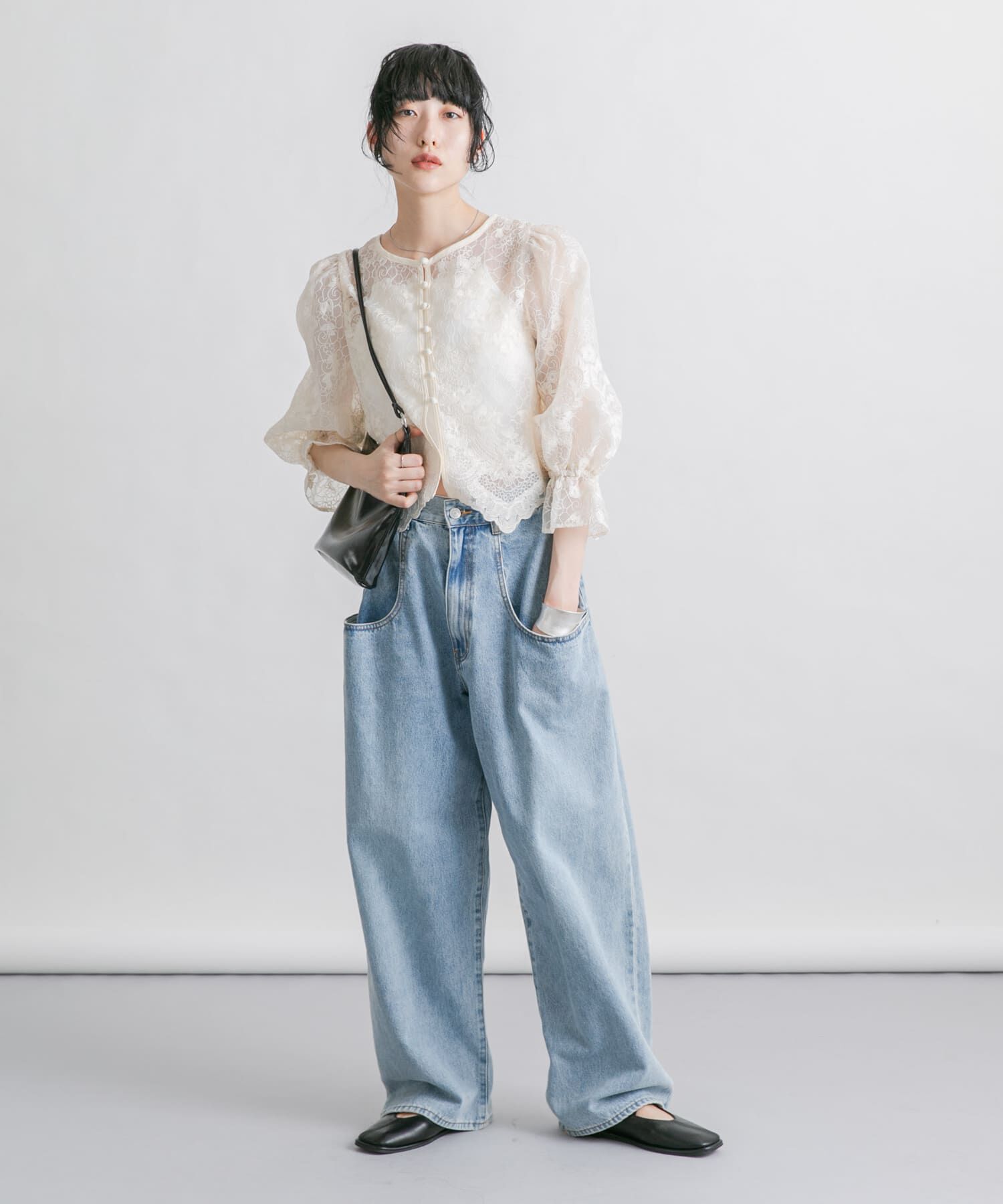  「オーガンジー刺繍クロップドブラウス」|シャツ・ブラウス|