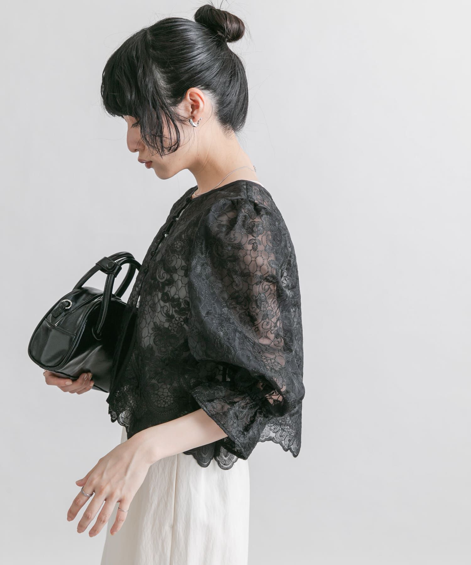  「オーガンジー刺繍クロップドブラウス」|シャツ・ブラウス|