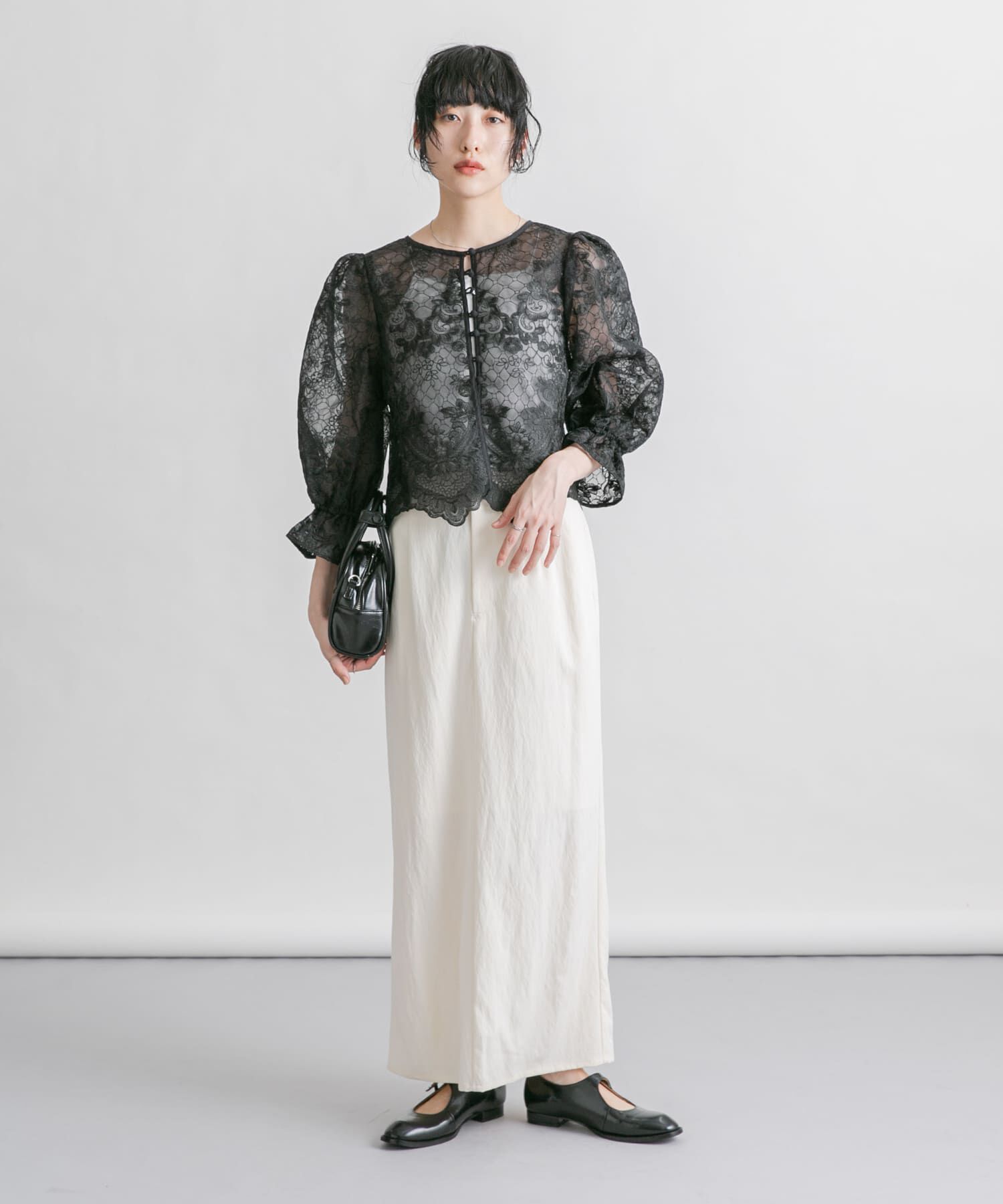  「オーガンジー刺繍クロップドブラウス」|シャツ・ブラウス|