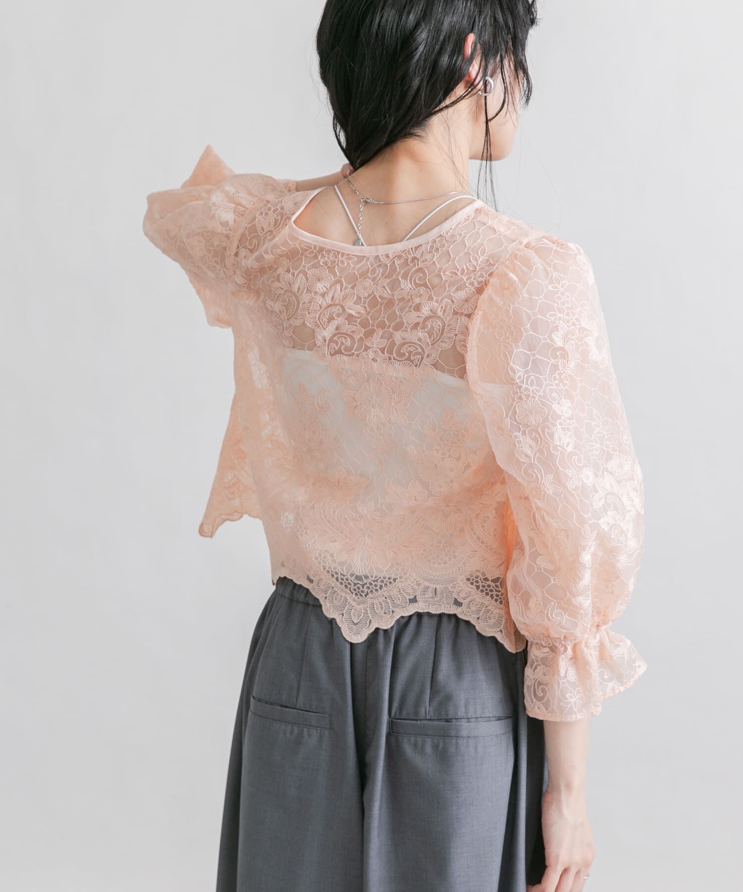  「オーガンジー刺繍クロップドブラウス」|シャツ・ブラウス|