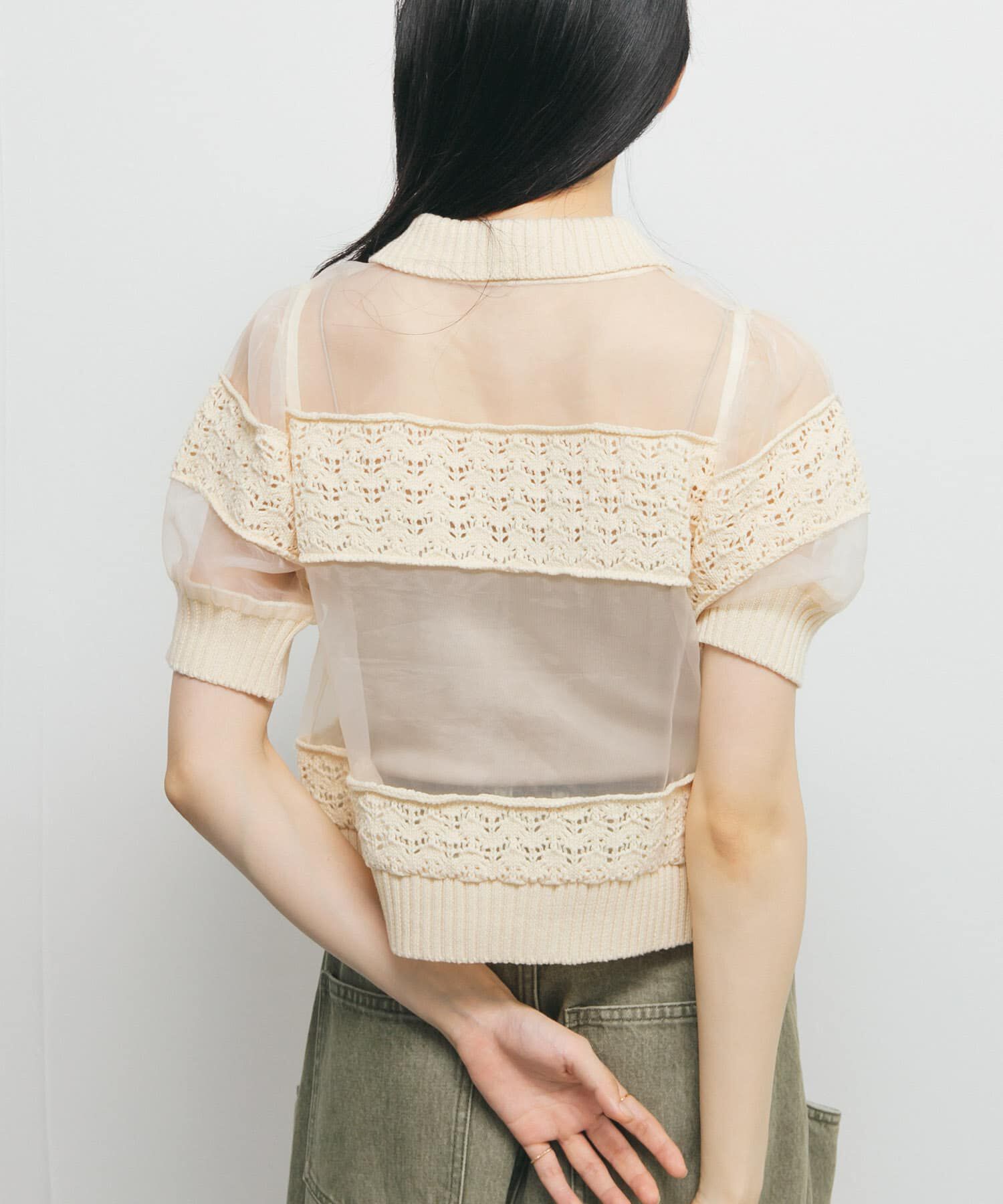  「クロシェニットドッキングブラウス」|シャツ・ブラウス|