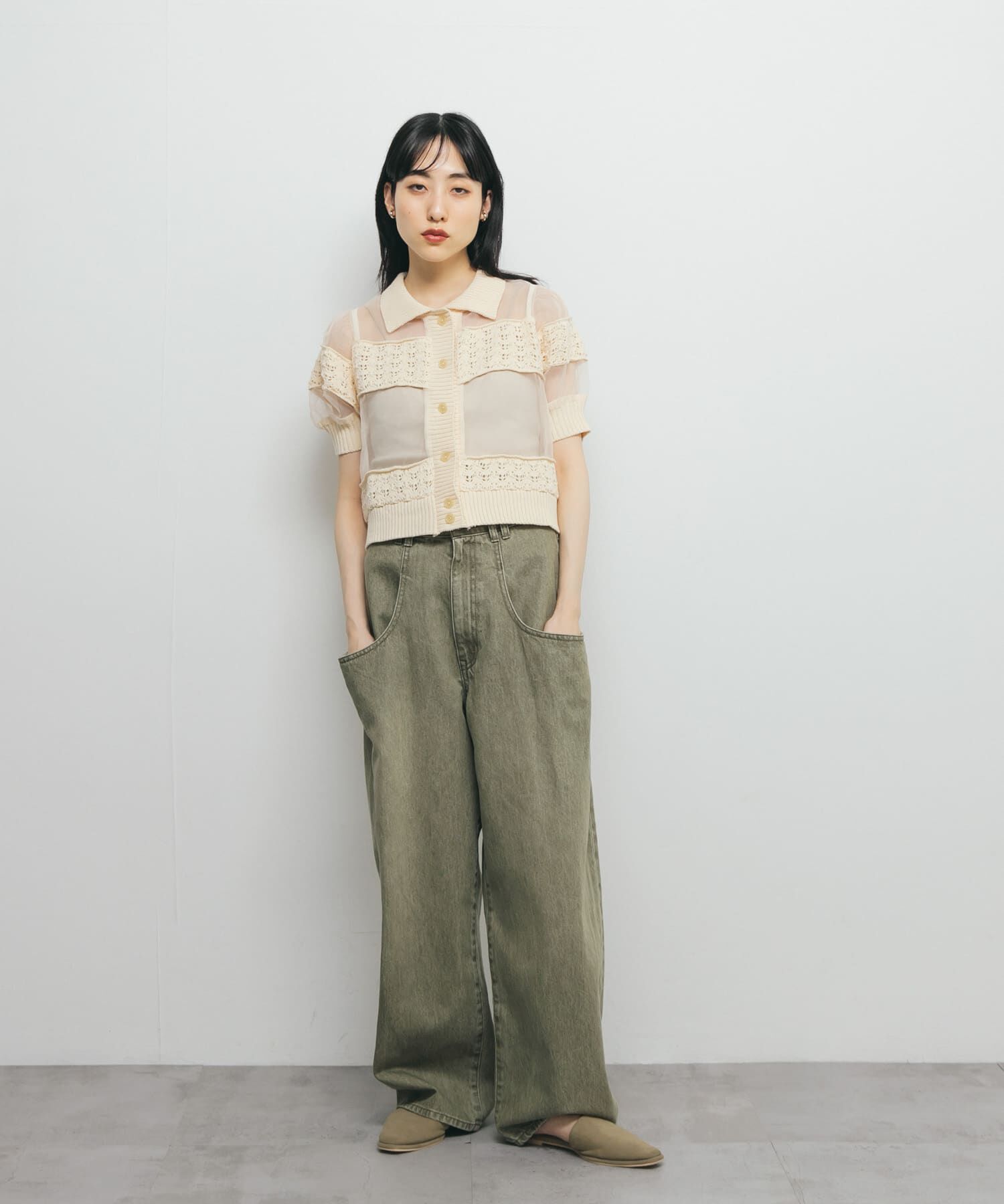  「クロシェニットドッキングブラウス」|シャツ・ブラウス|