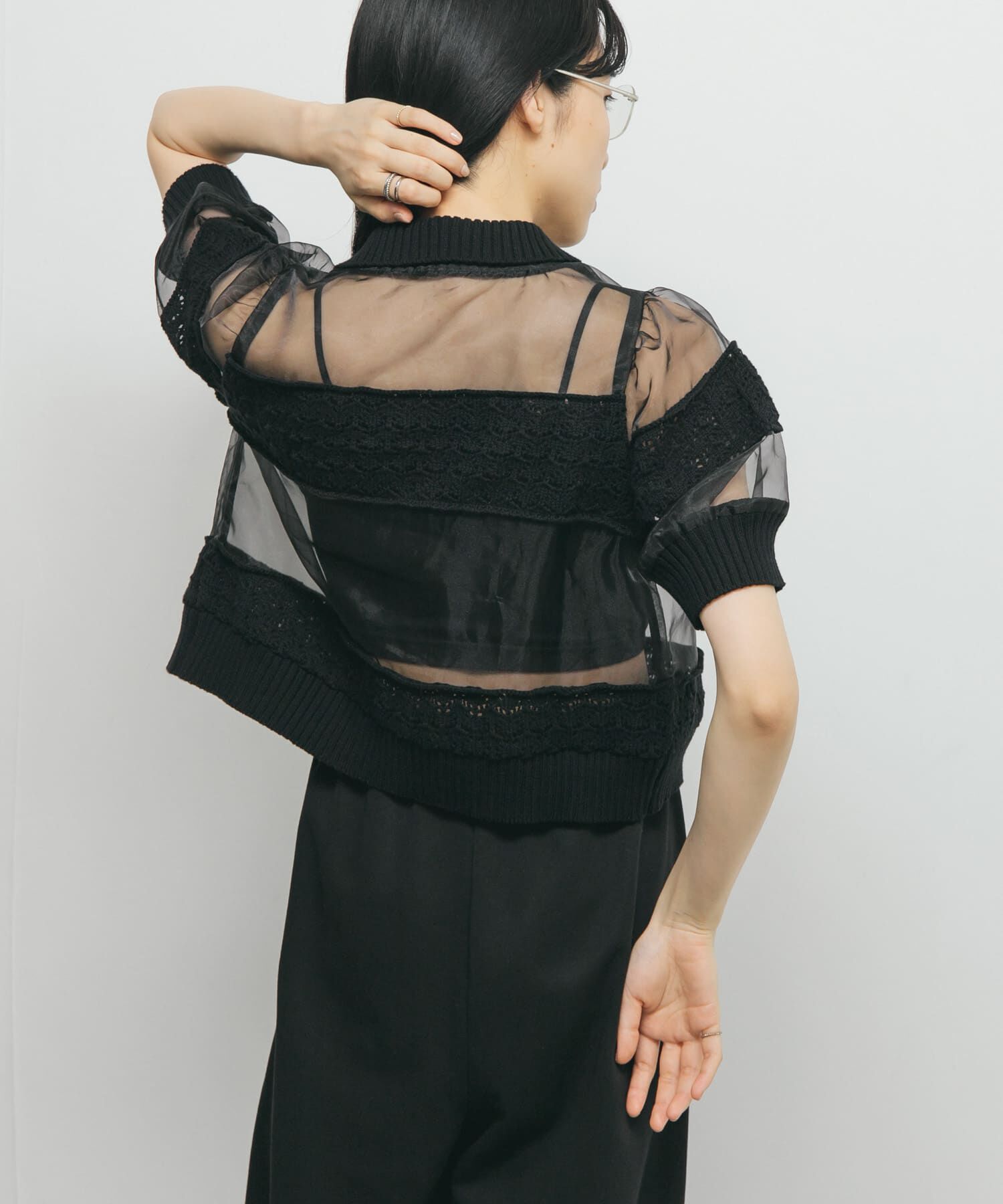  「クロシェニットドッキングブラウス」|シャツ・ブラウス|