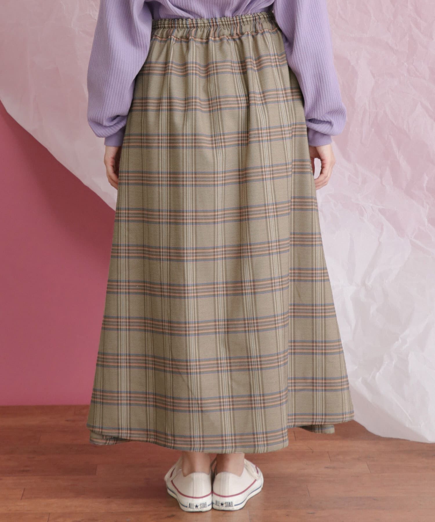  「チェック柄フレアロングスカート」|スカート|