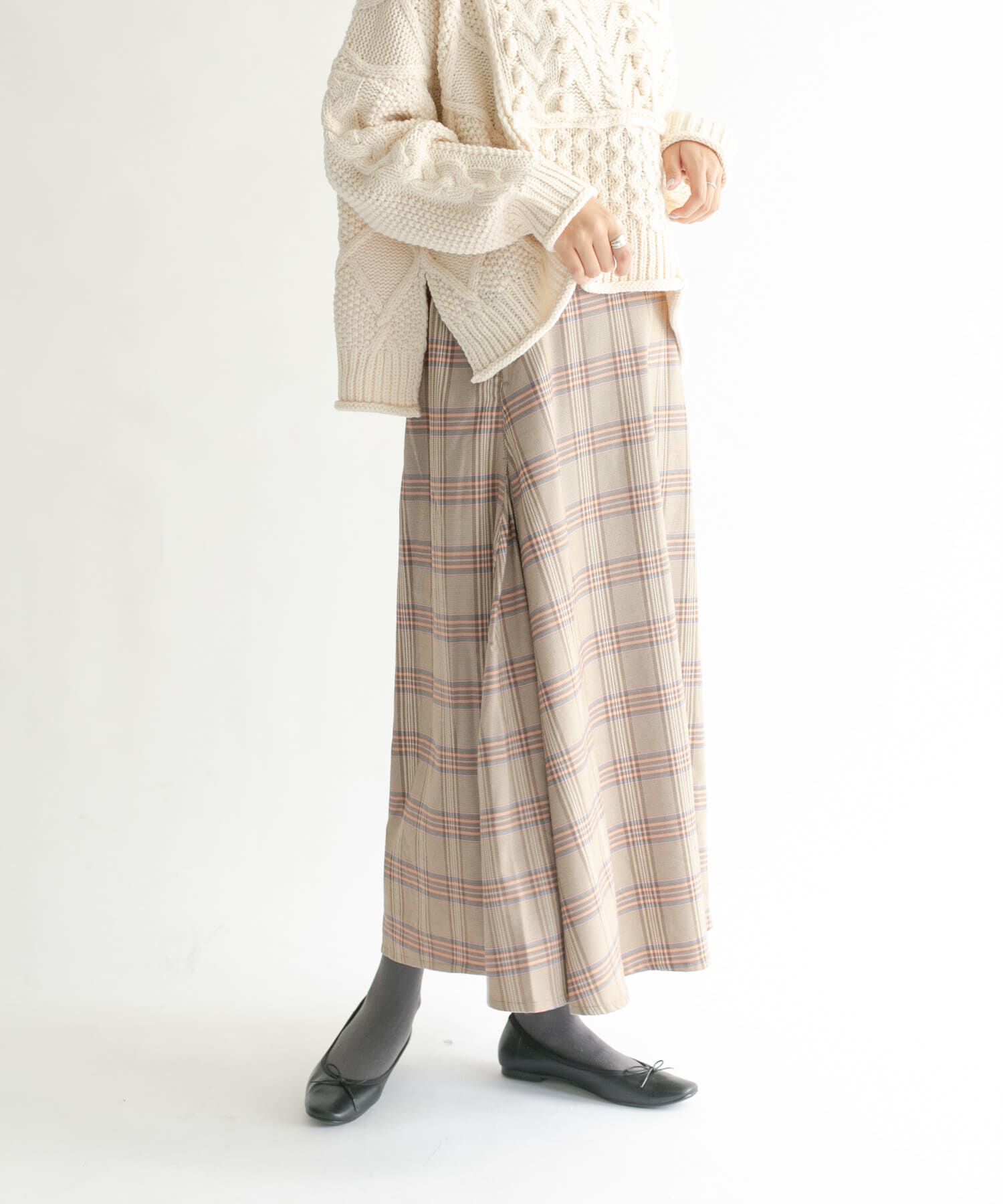  「チェック柄フレアロングスカート」|スカート|