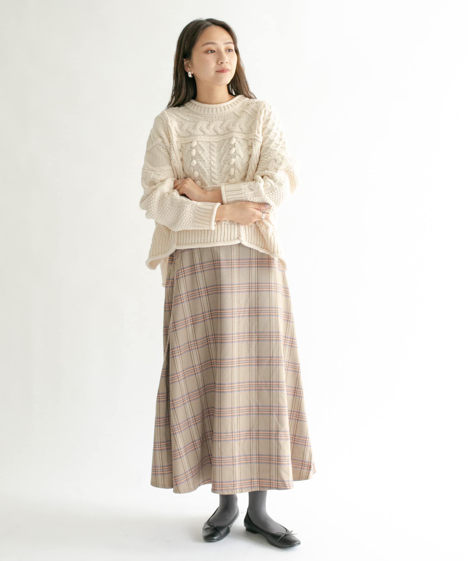  「チェック柄フレアロングスカート」|スカート|