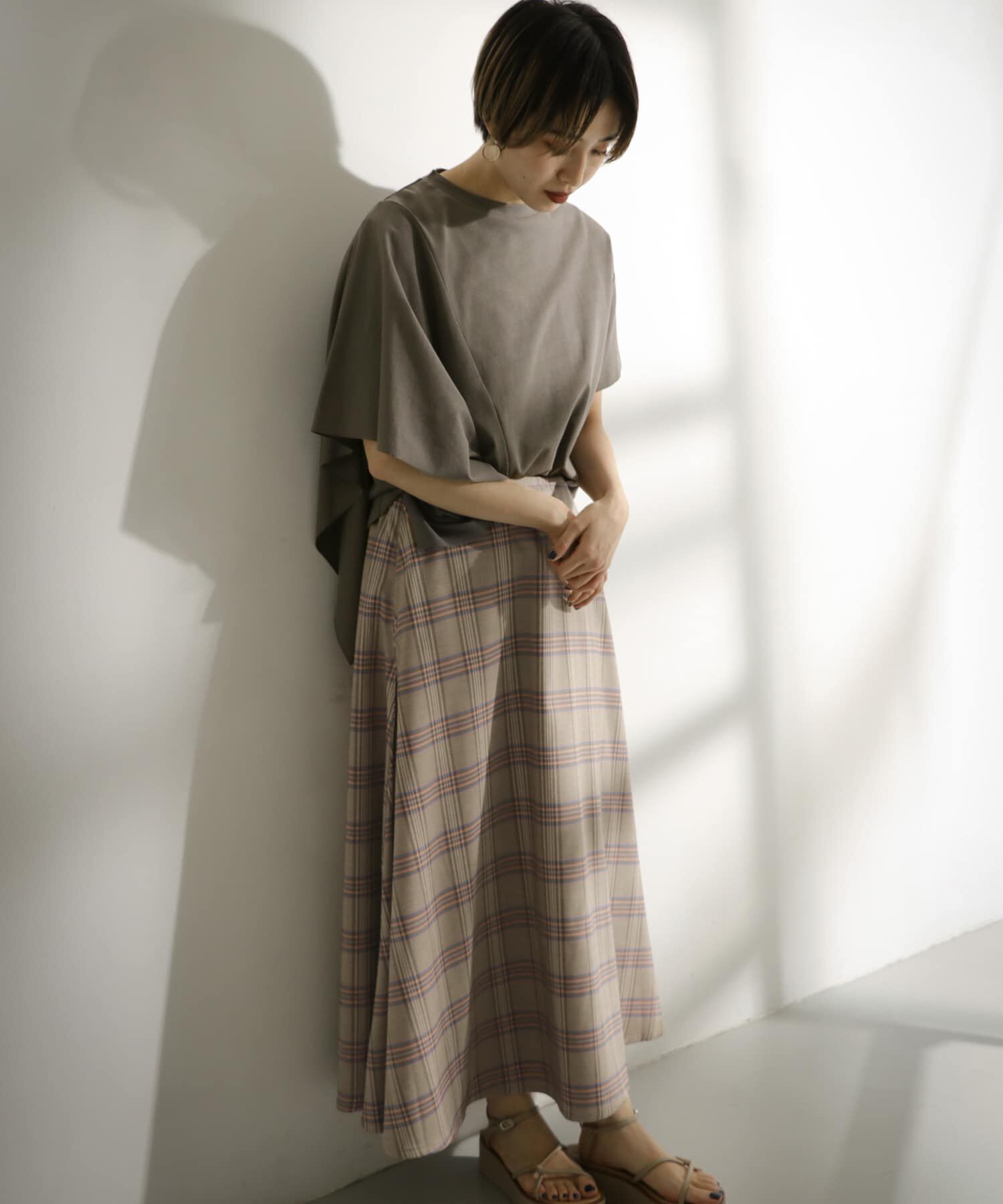  「チェック柄フレアロングスカート」|スカート|