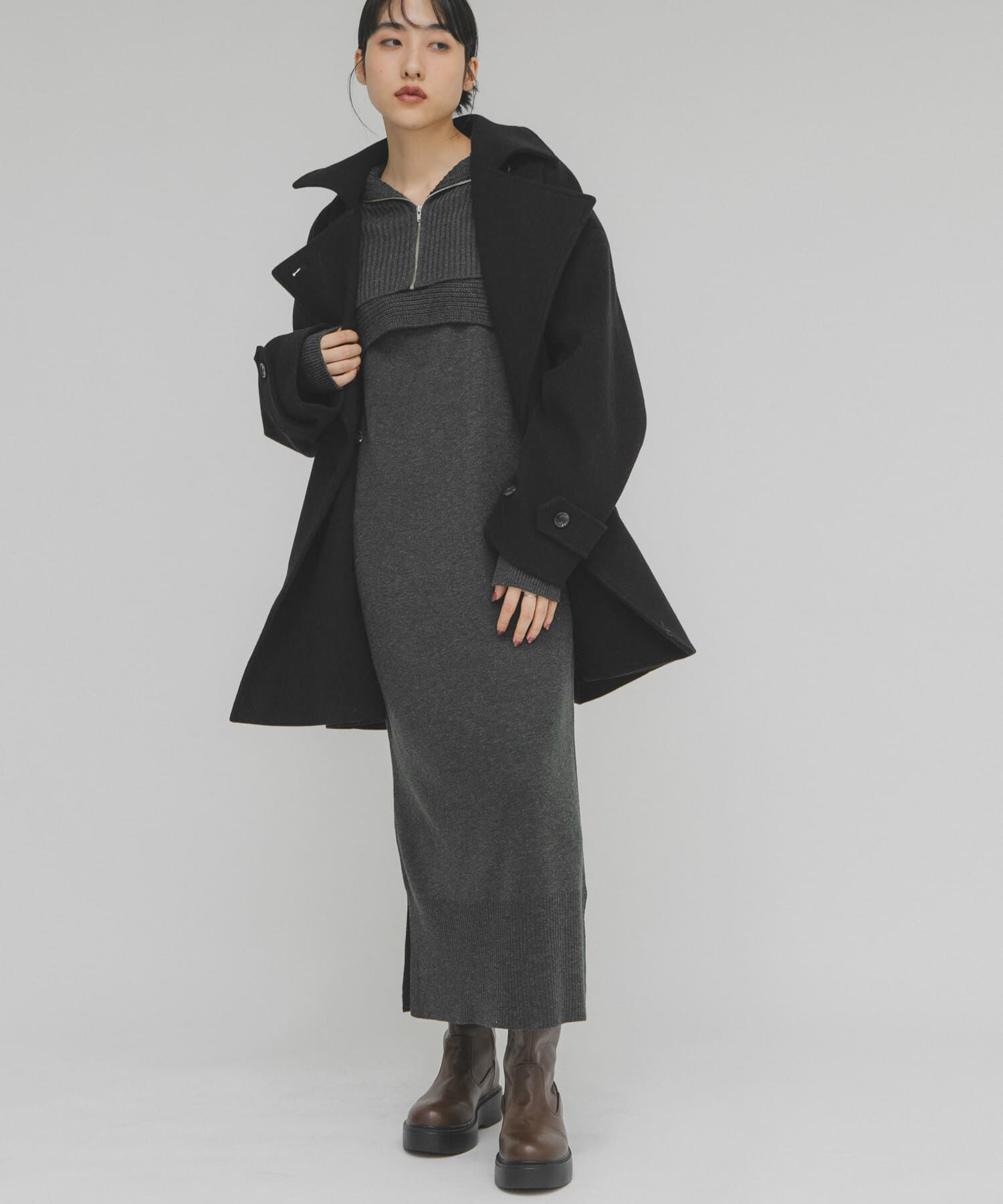  「ハーフZIPレイヤードニットワンピース」|ワンピース|