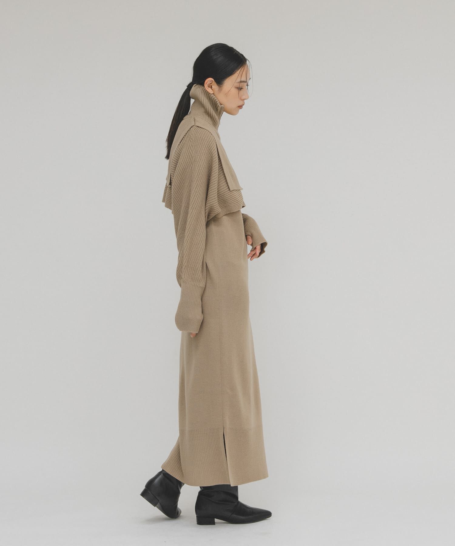  「ハーフZIPレイヤードニットワンピース」|ワンピース|