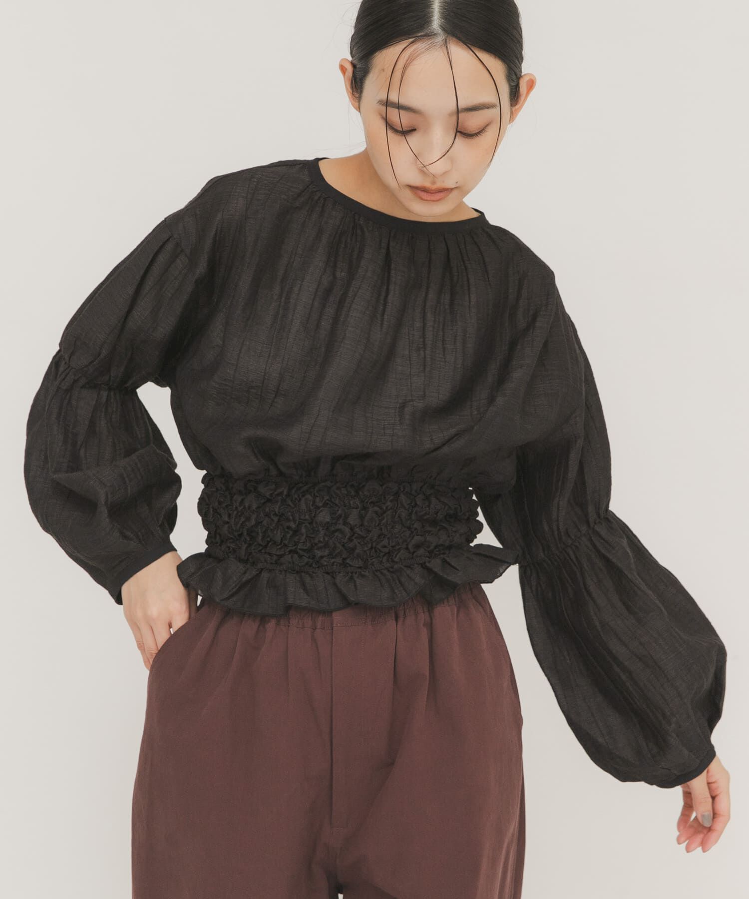  「ポップコーンシャーリングブラウス」|シャツ・ブラウス|ブラック