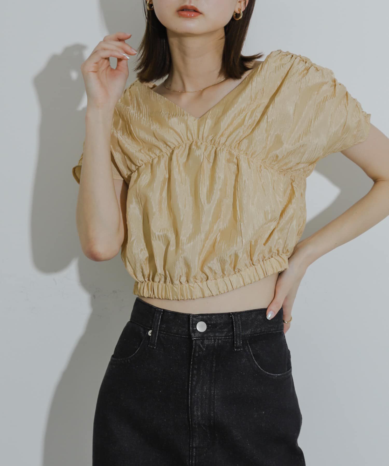 SENSE OF PLACE by URBAN RESEARCH「クロップドギャザーブラウス」|シャツ・ブラウス|ベージュ