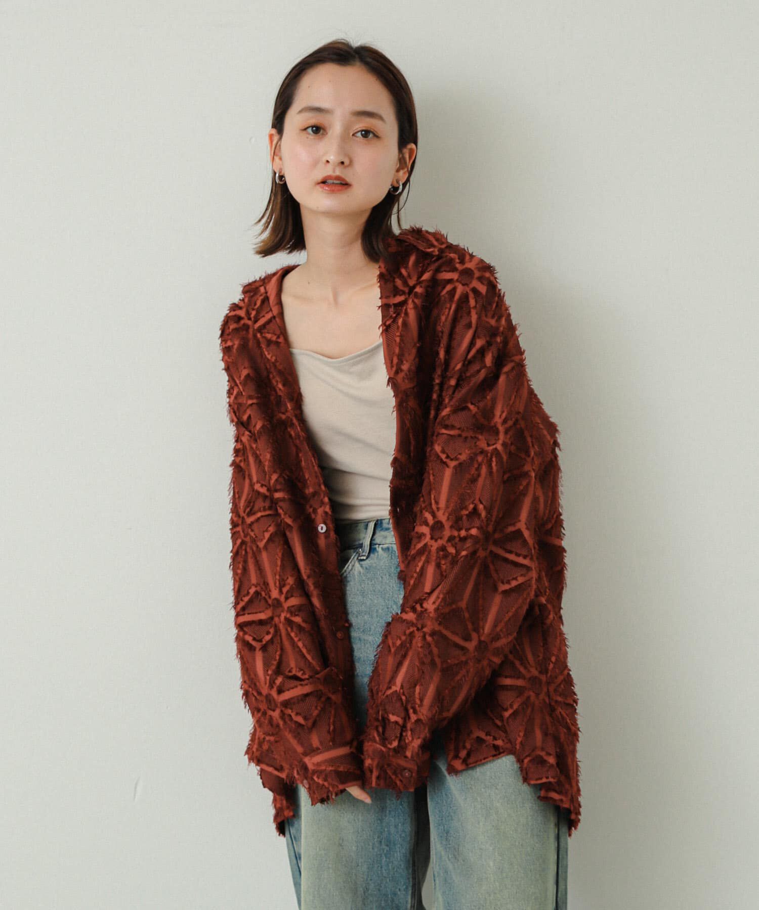 SENSE OF PLACE by URBAN RESEARCH「フリンジジャガードレギュラーカラーシャツ」|シャツ・ブラウス|レッド