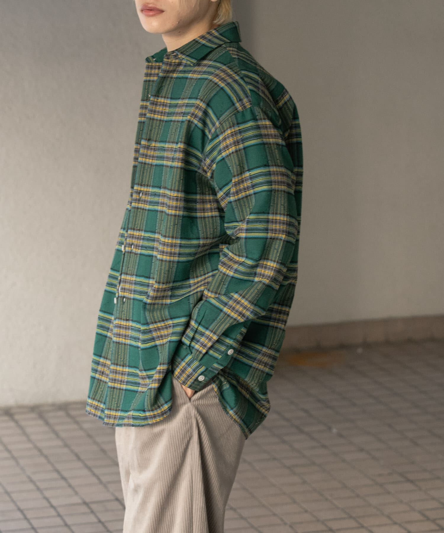 SENSE OF PLACE by URBAN RESEARCH「ダメージチェックルーズシャツ」|シャツ・ブラウス|グリーン