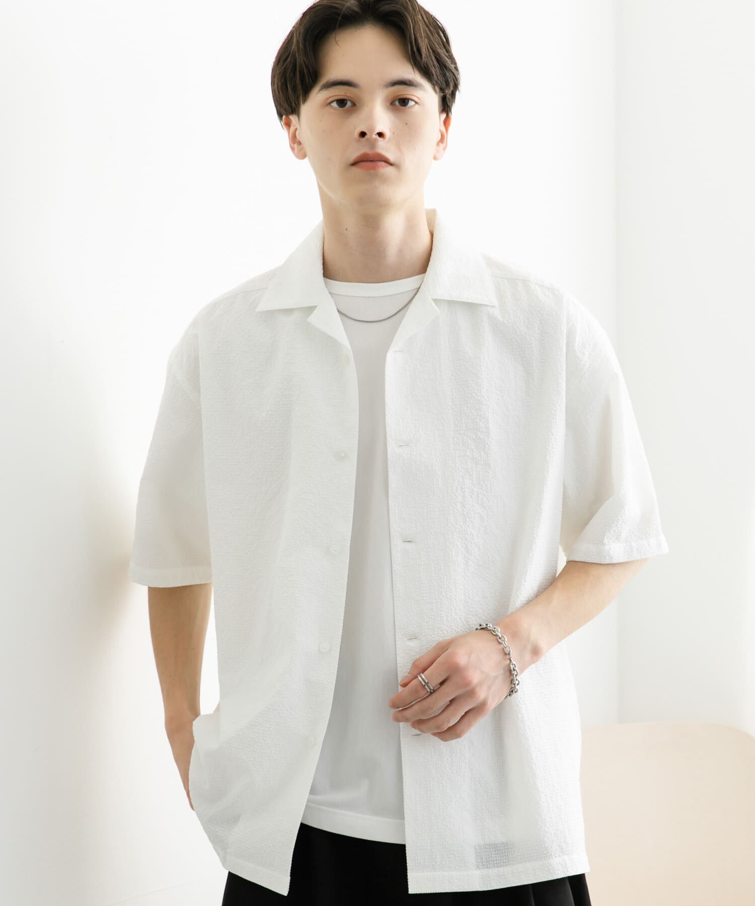 SENSE OF PLACE by URBAN RESEARCH「シアサッカーオープンカラーショートスリーブシャツ」|シャツ・ブラウス|