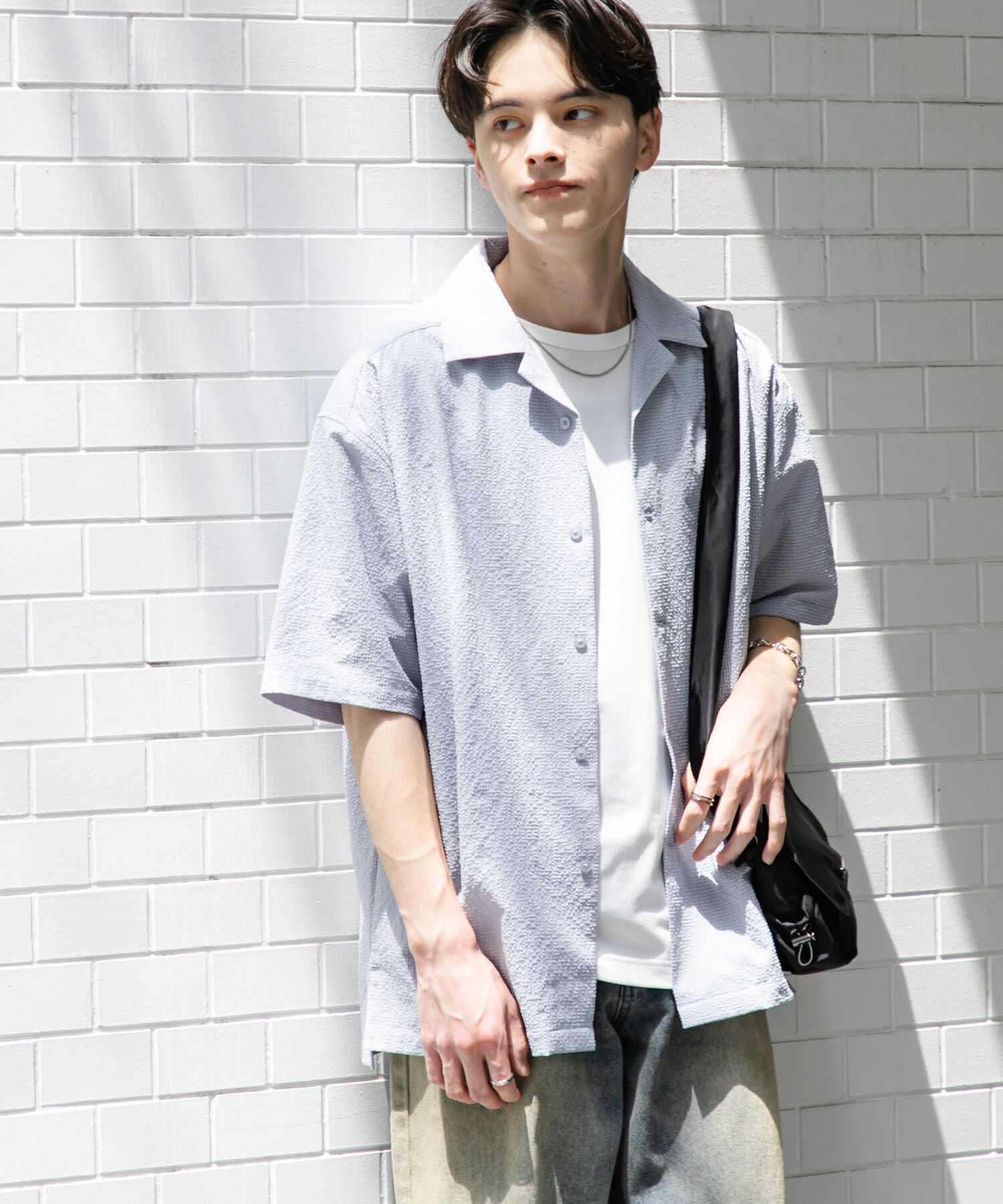 SENSE OF PLACE by URBAN RESEARCH「シアサッカーオープンカラーショートスリーブシャツ」|シャツ・ブラウス|