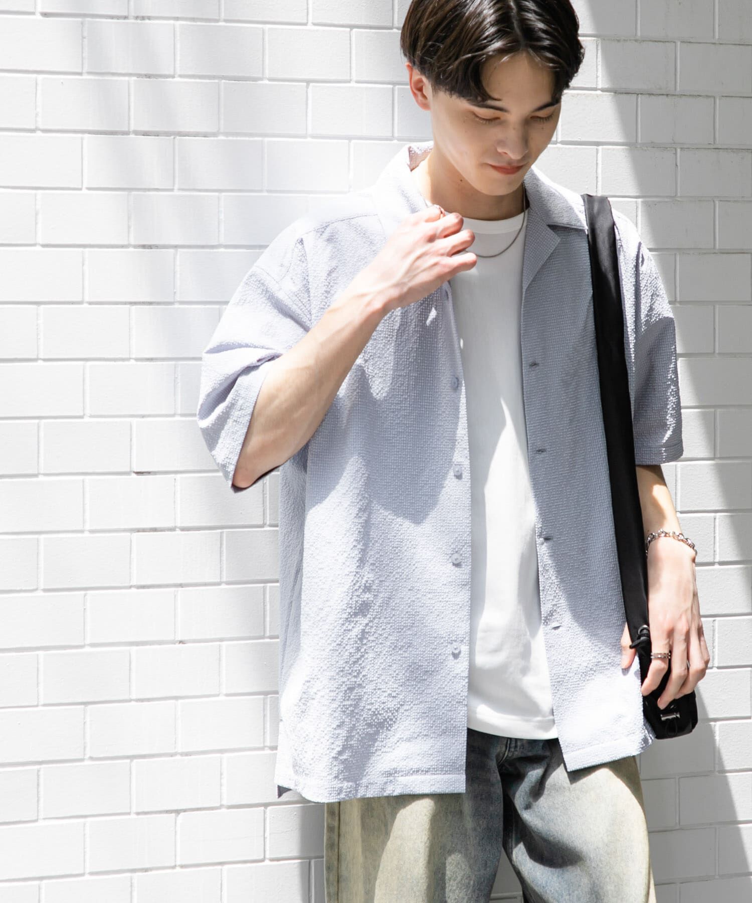 SENSE OF PLACE by URBAN RESEARCH「シアサッカーオープンカラーショートスリーブシャツ」|シャツ・ブラウス|