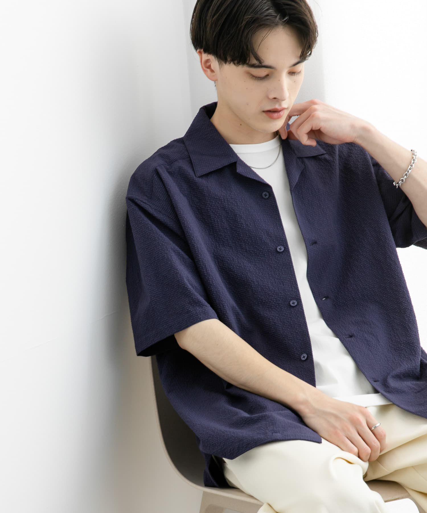 SENSE OF PLACE by URBAN RESEARCH「シアサッカーオープンカラーショートスリーブシャツ」|シャツ・ブラウス|