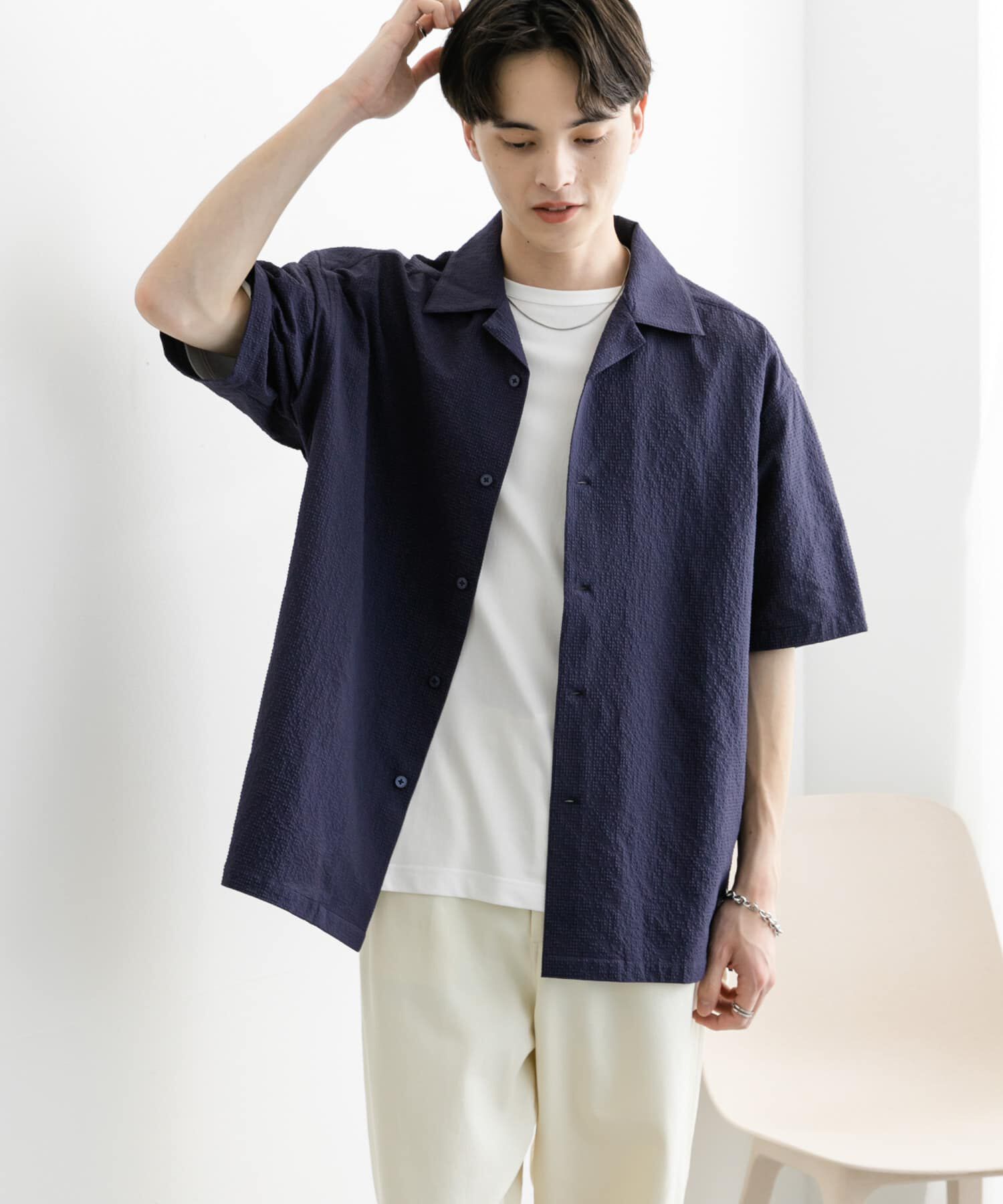 SENSE OF PLACE by URBAN RESEARCH「シアサッカーオープンカラーショートスリーブシャツ」|シャツ・ブラウス|