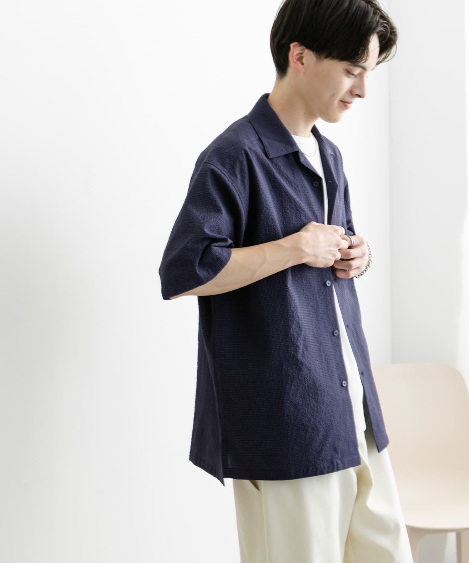 SENSE OF PLACE by URBAN RESEARCH「シアサッカーオープンカラーショートスリーブシャツ」|シャツ・ブラウス|