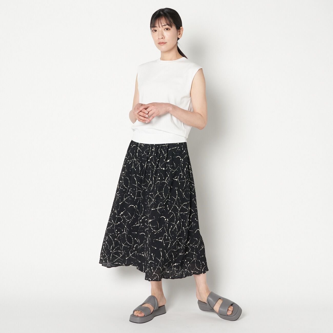 HELIOPOLE「HELIOPOLE DEVEAUX  BI-COLOR PRINT FLARE SK」|スカート|