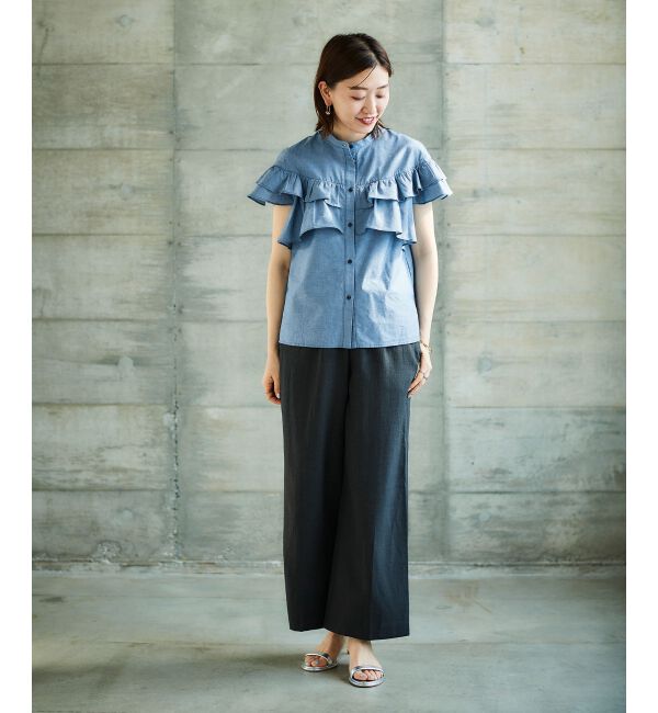 le.coeur blanc「《手洗い可能》ダンガリーフリルブラウス」|シャツ・ブラウス|