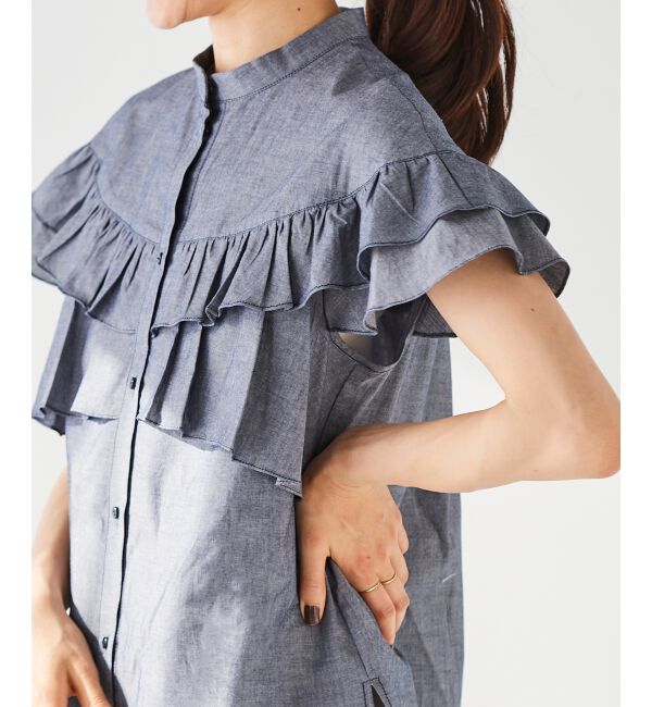 le.coeur blanc「《手洗い可能》ダンガリーフリルブラウス」|シャツ・ブラウス|