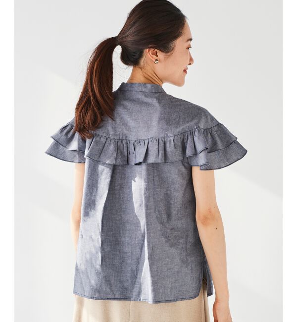 le.coeur blanc「《手洗い可能》ダンガリーフリルブラウス」|シャツ・ブラウス|