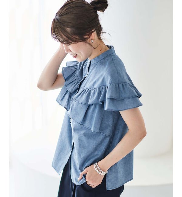 le.coeur blanc「《手洗い可能》ダンガリーフリルブラウス」|シャツ・ブラウス|