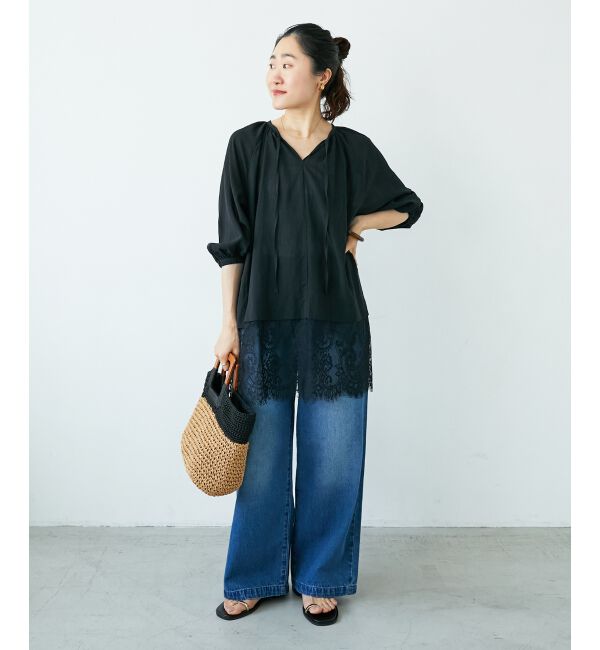  「レースヘムスキッパーブラウス」|シャツ・ブラウス|