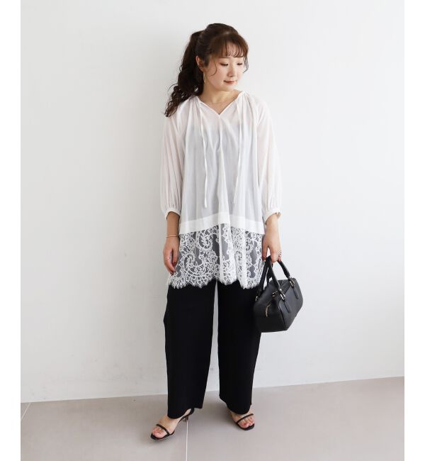  「レースヘムスキッパーブラウス」|シャツ・ブラウス|