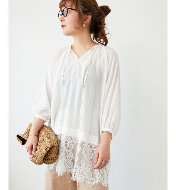  「レースヘムスキッパーブラウス」|シャツ・ブラウス|