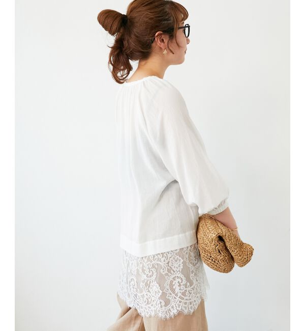  「レースヘムスキッパーブラウス」|シャツ・ブラウス|